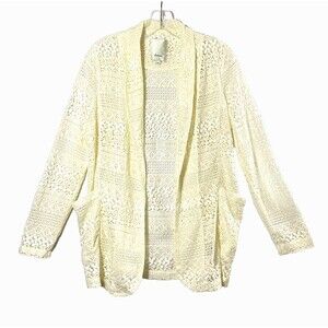 Elevenses Anthropologie Lace Cardigan M Petite Cream Side Pockets Open Front